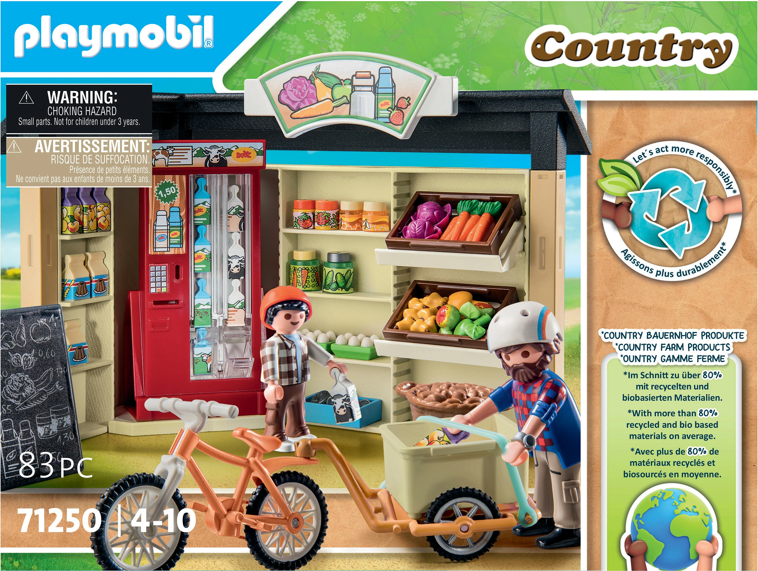 Set lodrash Playmobil Country 71250, dyqan ferme 24-orësh, 83 pjesë, shumëngjyrësh