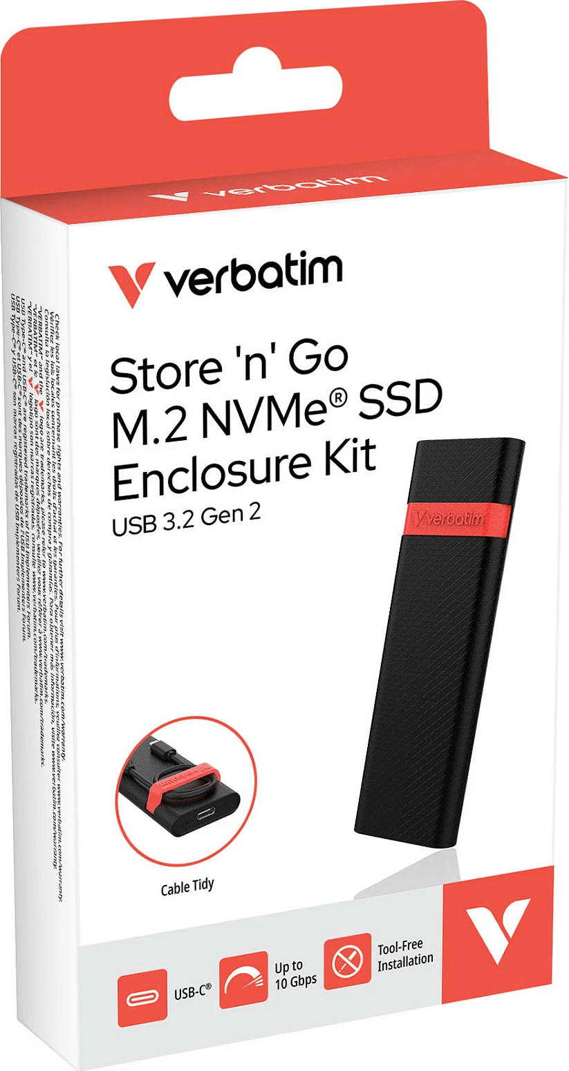 Kasë për SSD M.2 NVMe Verbatim Store ´n´ Go, USB-C USB 3.2 Gen2 10Gbps, e zezë/kuqe