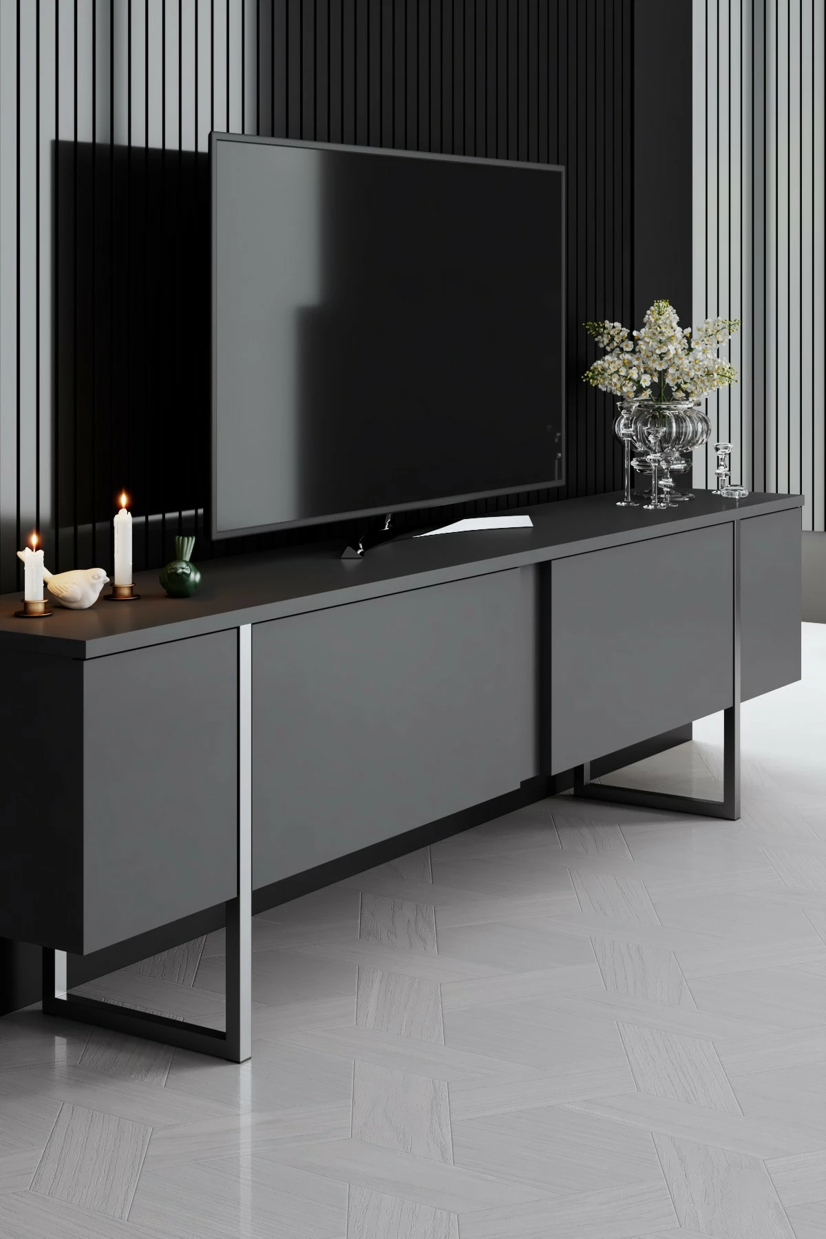 Set mobiljesh për dhomë dite, Hanah Home Luxe, antracit, argjend