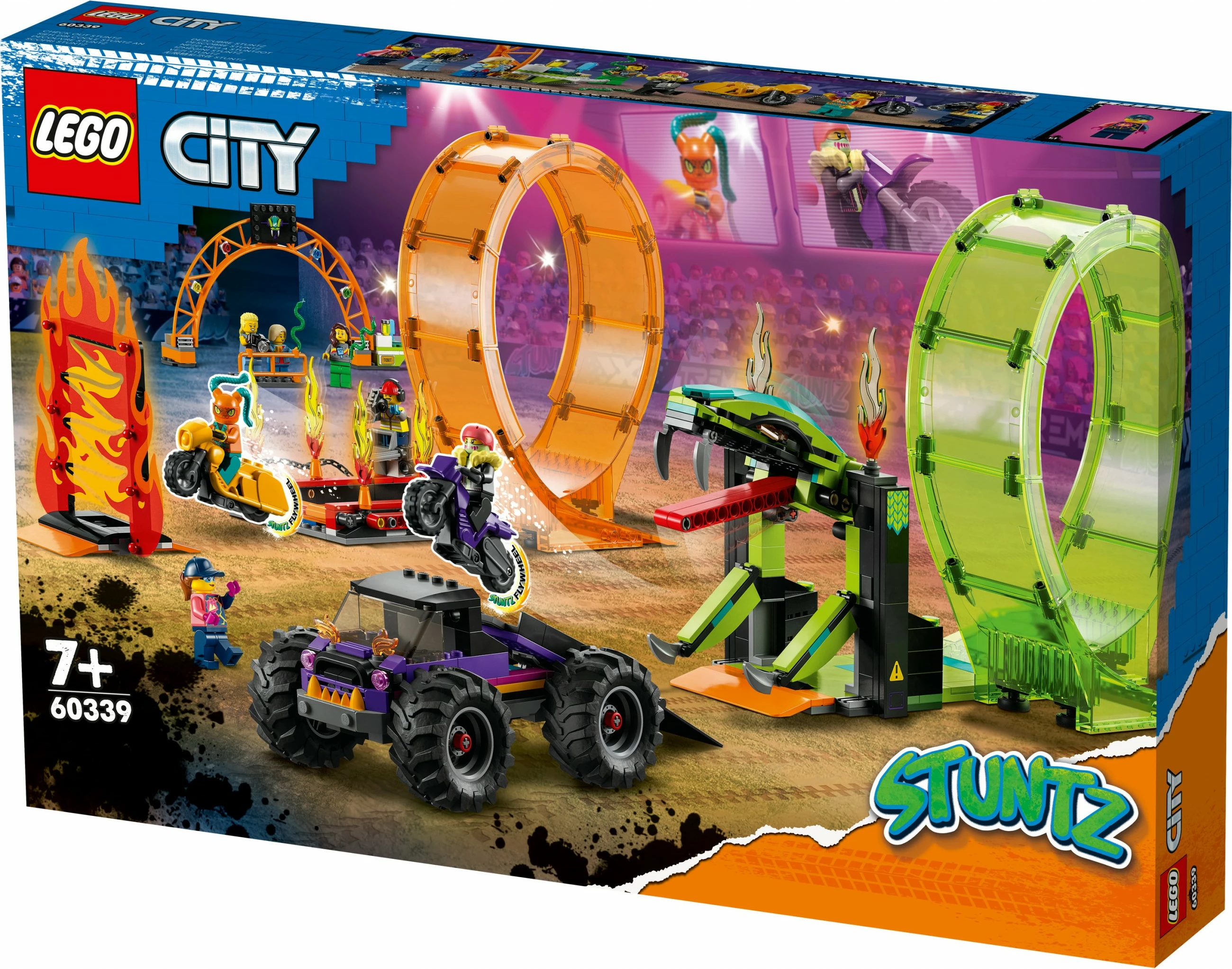 Set ndërtimi LEGO City Double Loop Stunt Arena, 598 pjesë, plastikë, shumëngjyrësh