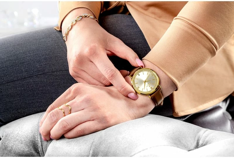 Orë dore femra Giewont GW5390-A3, e artë, rrip lëkure kafe