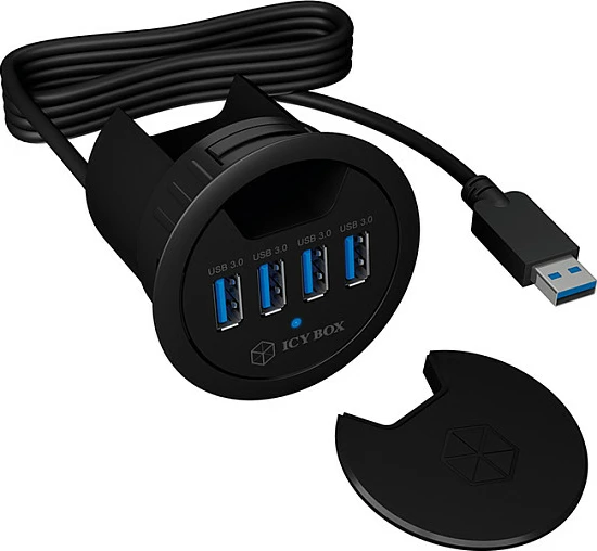 USB hub ICY BOX IB-HUB1403, 4 porta, USB 3.2 Gen 1, 1.2m, e zezë