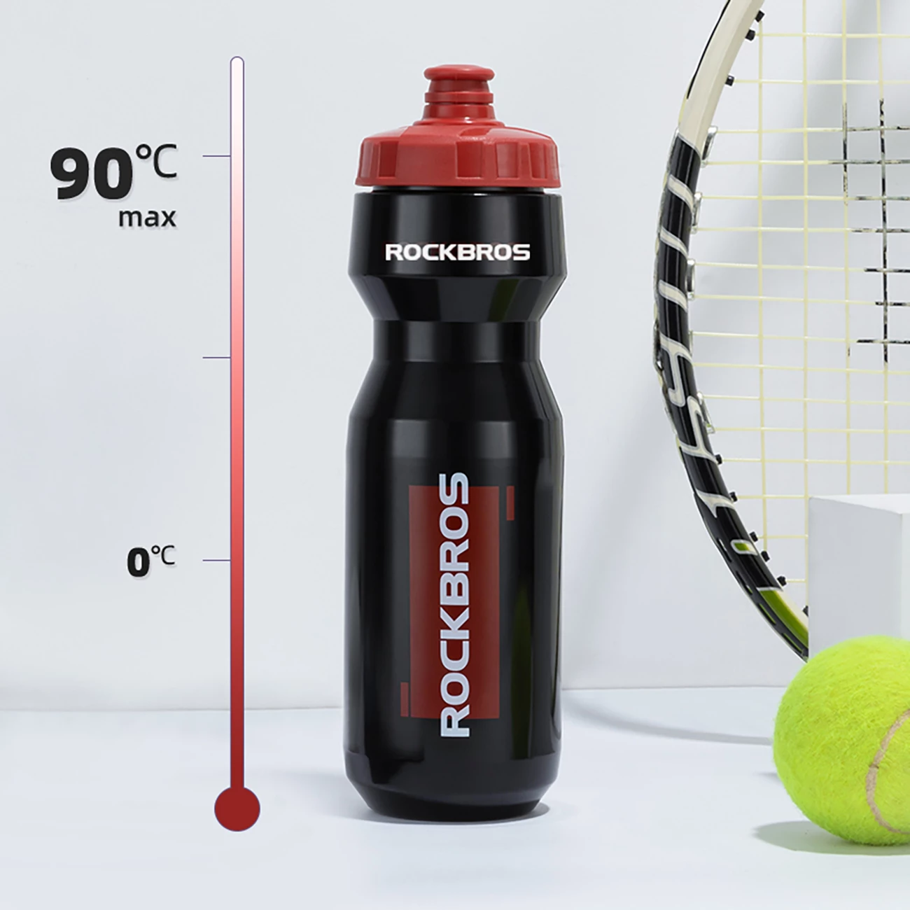 Shishe uji për biçikletë Rockbros Sports Bottle 750 ml, PP, me grykë silikoni, e zezë transparente me grykë të kuqe