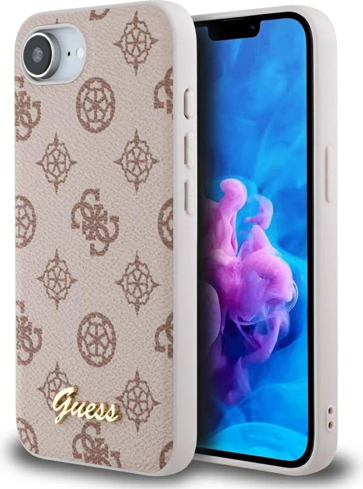 Mbështjellës Guess Peony Script Logo MagSafe për iPhone 16e, Kafe