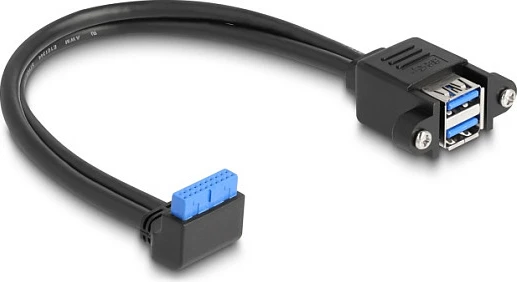 Kabllo interne USB DeLOCK, pin header 90° në 2x USB-A femër, 0.5m, e zezë