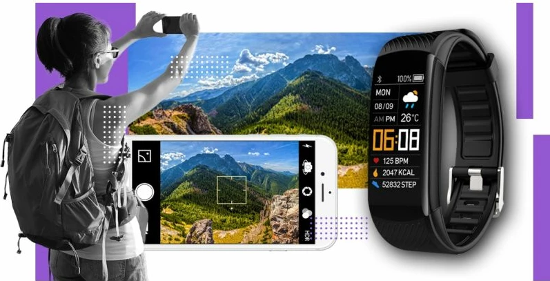 Smartwatch Giewont unisex, e zezë dhe e purpurtë