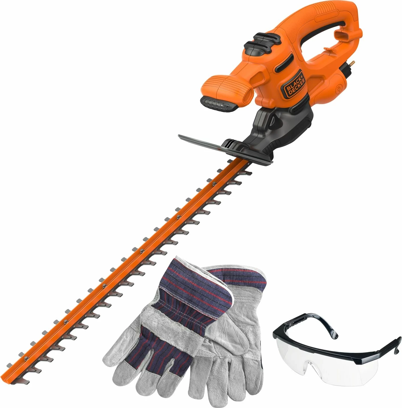 Gërshërë elektrike për gardh Black&Decker BEHT251KIT 450 W, teh 50 cm, hapësirë dhëmbësh 16 mm, set me syze mbrojtëse dhe doreza