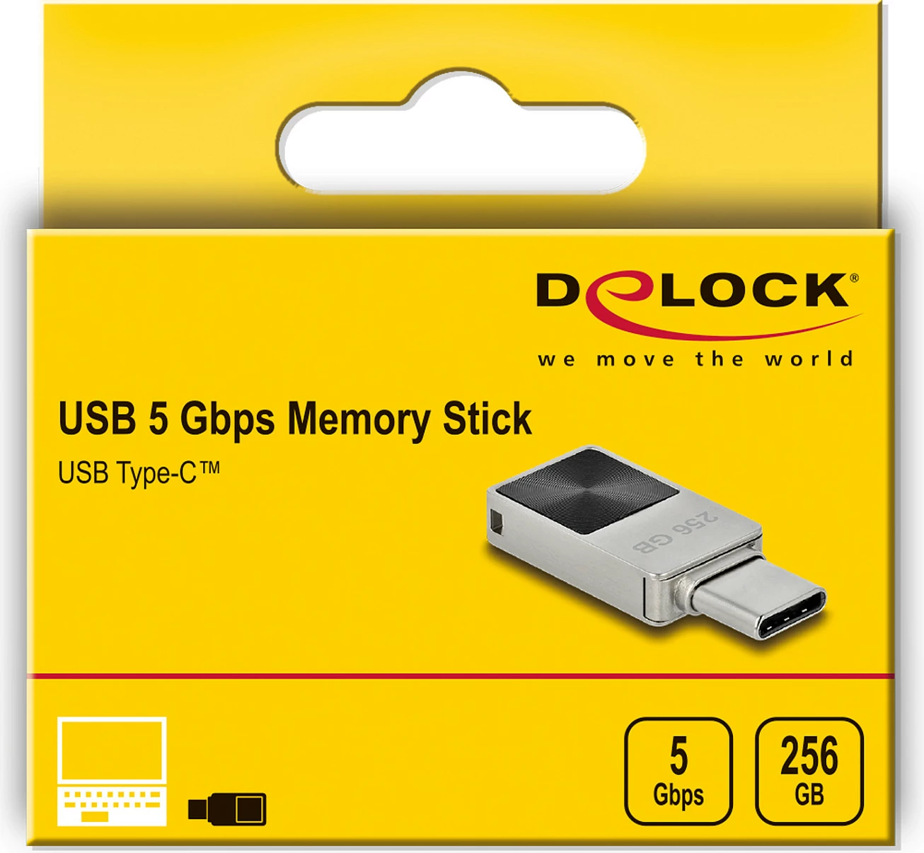 USB stik DeLOCK Mini USB-C 256GB, USB 3.2 Gen 1, metal, pa kapak, zi/gri