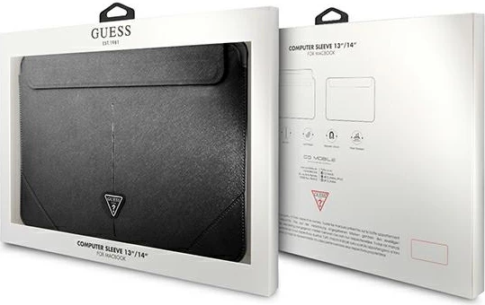 Mbështjellës laptopi Guess Saffiano Triangle Logo, 14", i zi