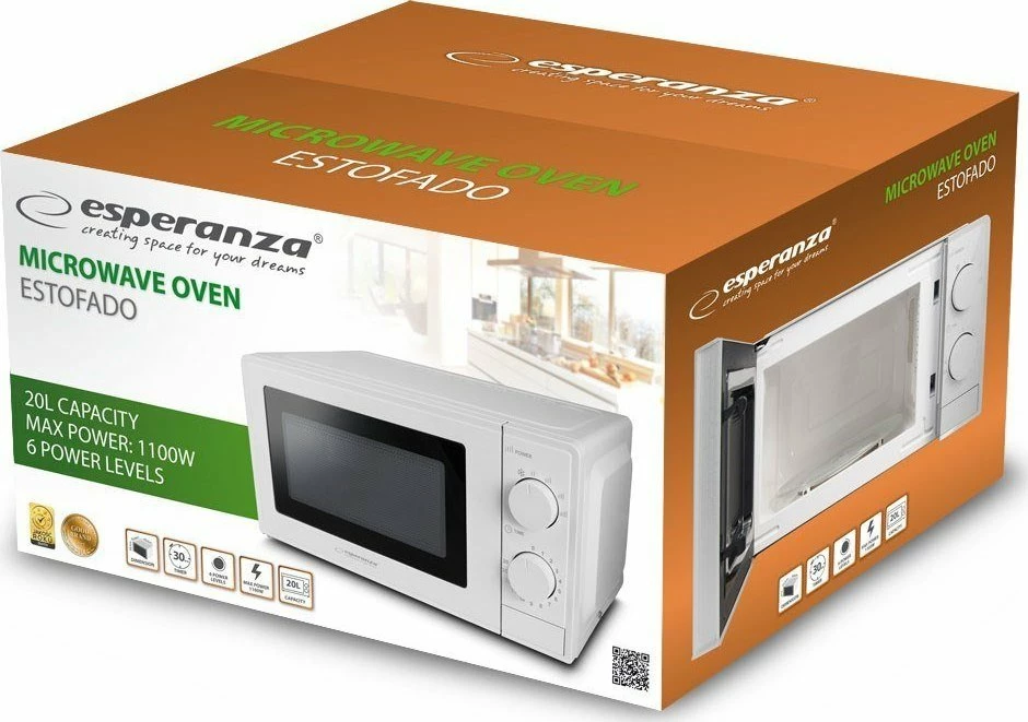 Furrë mikrovalë Esperanza Estofado EKO011W 20 L 700 W, e bardhë