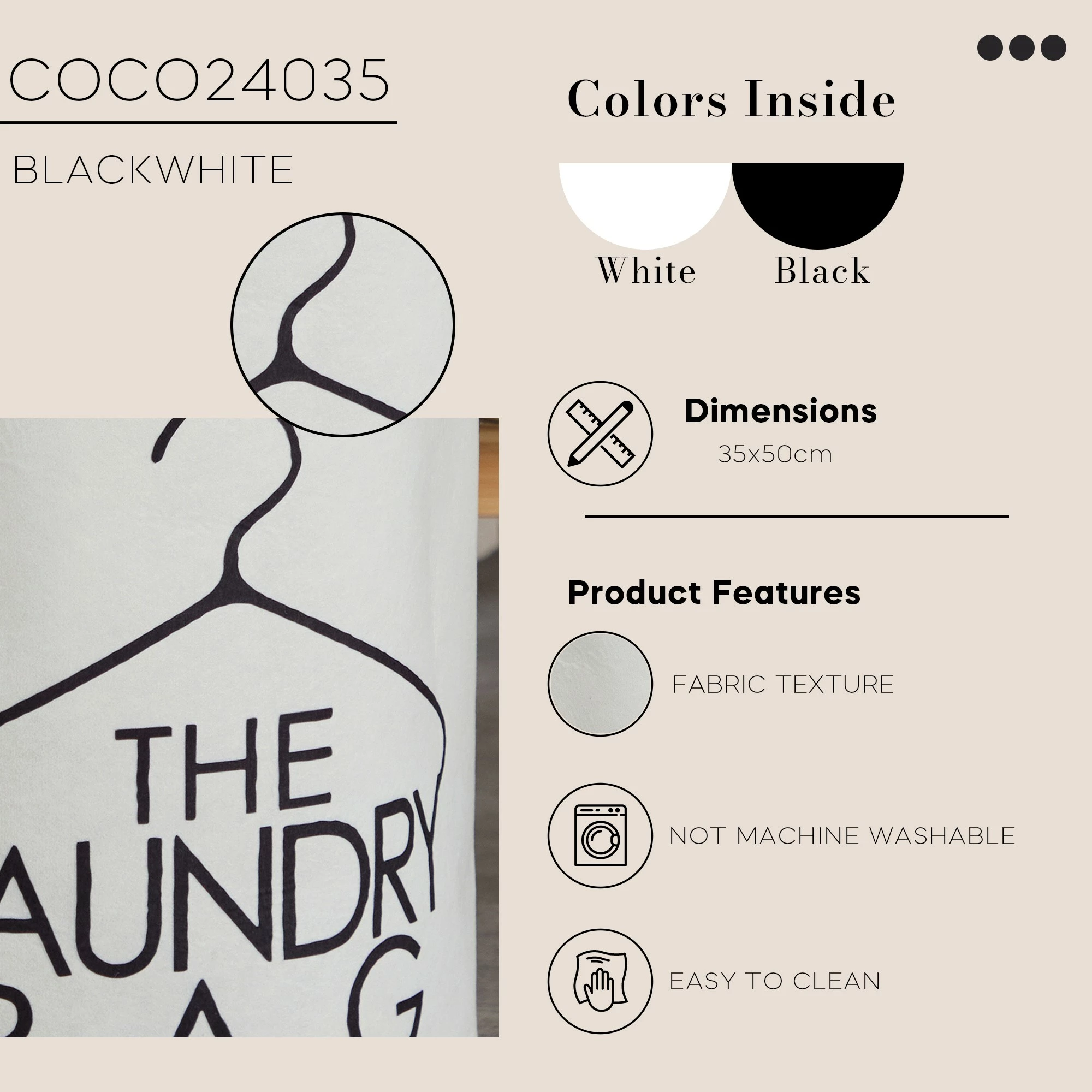 Shportë rrobash Evila Originals, Coco24035, e bardhë, 15x20x15cm