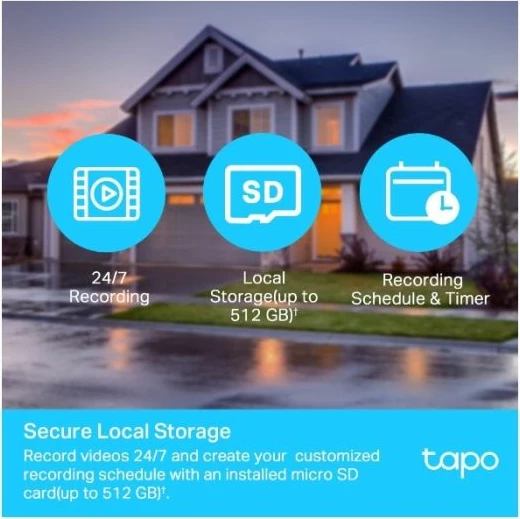 Kamerë sigurie TP-LINK Tapo C500, 1080p FHD, 360° Pan/Tilt, Wi‑Fi 2.4GHz, IP65, night vision 30m, microSD deri 512GB, bardhë/zezë