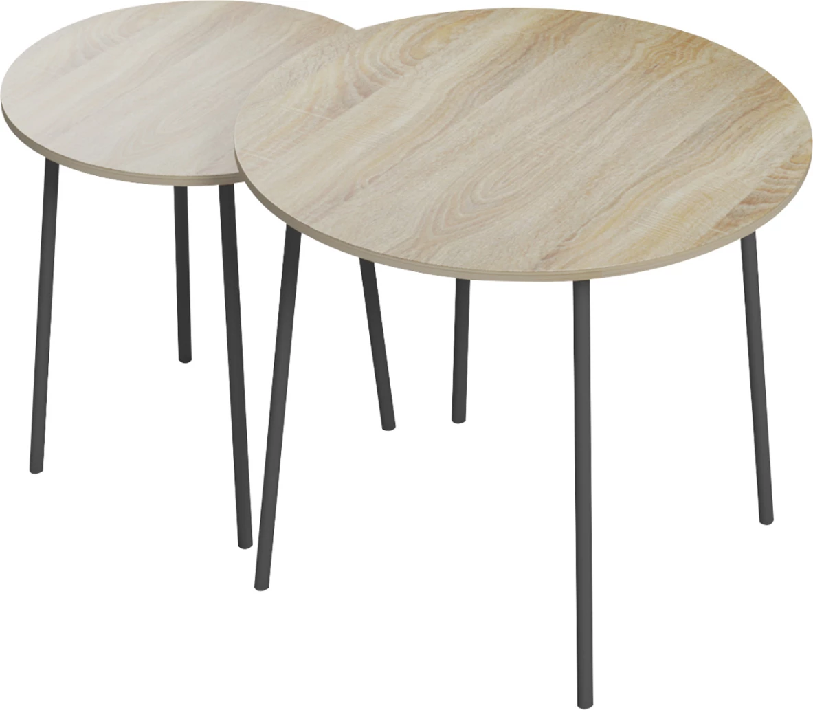 Tavolina kafeje 2 copë, të rrumbullakëta, CUPPER, FH9878.01, melaminë në ngjyrë SONAMA-metal i zi, Φ55x45H cm