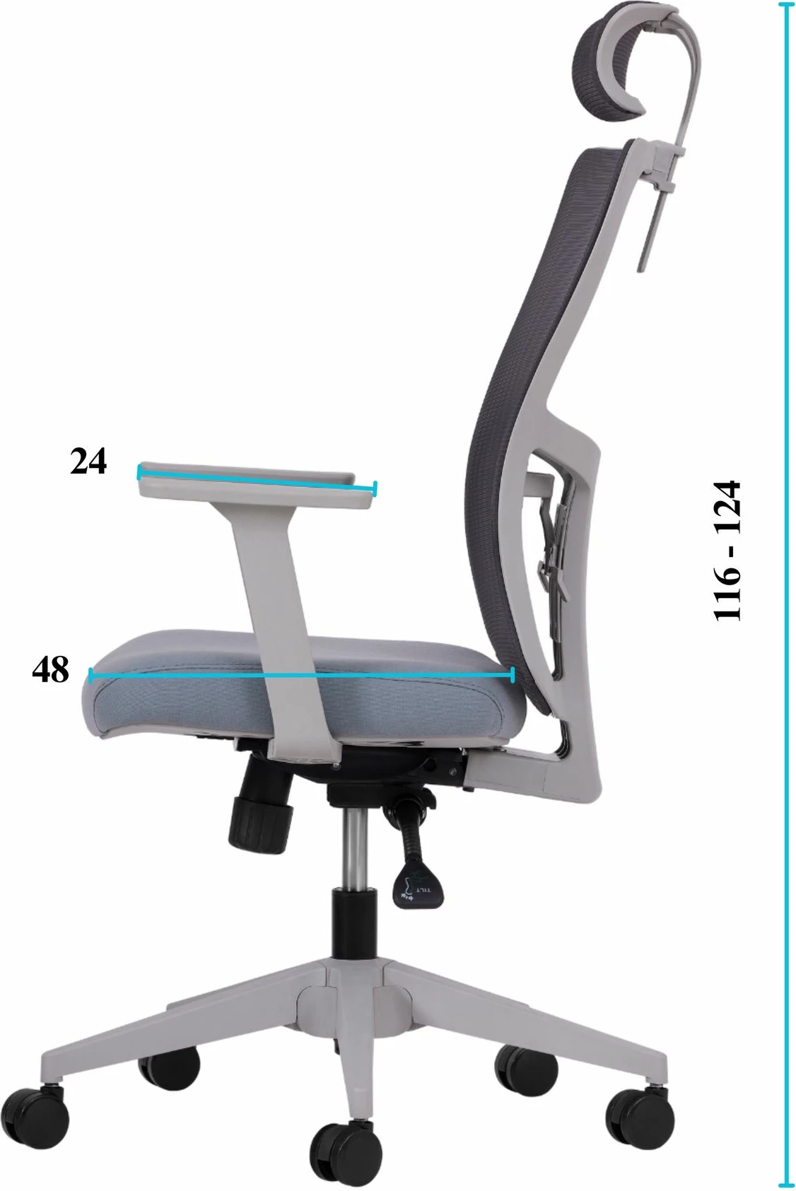 Karrige zyre ergonomike, ngjyrë gri, Skye Decor, 126 cm
