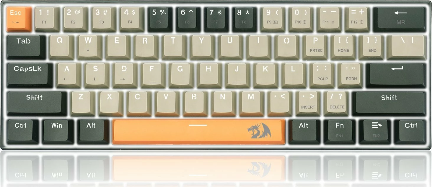 Tastierë mekanike gaming Redragon K606 Lakshmi, 60%, red switch, USB me kabllo 1.5 m, hot-swap, US layout, ndriçim i bardhë, gri/portokalli/zezë
