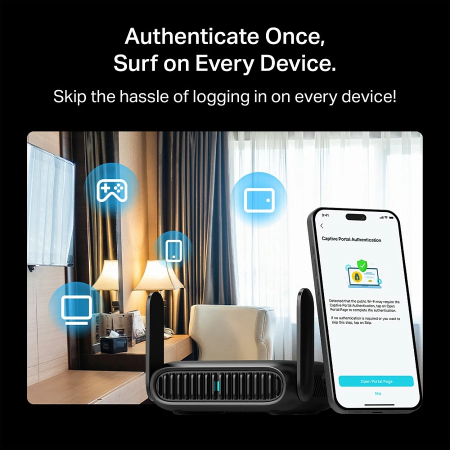 Router portativ TP-Link TL-WR3602BE BE3600, Wi‑Fi 7 dual-band, 2.5GbE, USB 3.0, i zi