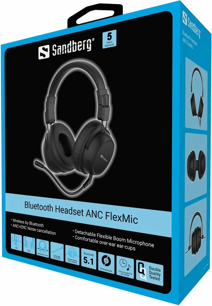 Kufje Sandberg ANC FlexMic 126-36, wireless Bluetooth, ANC, USB-C, të zeza