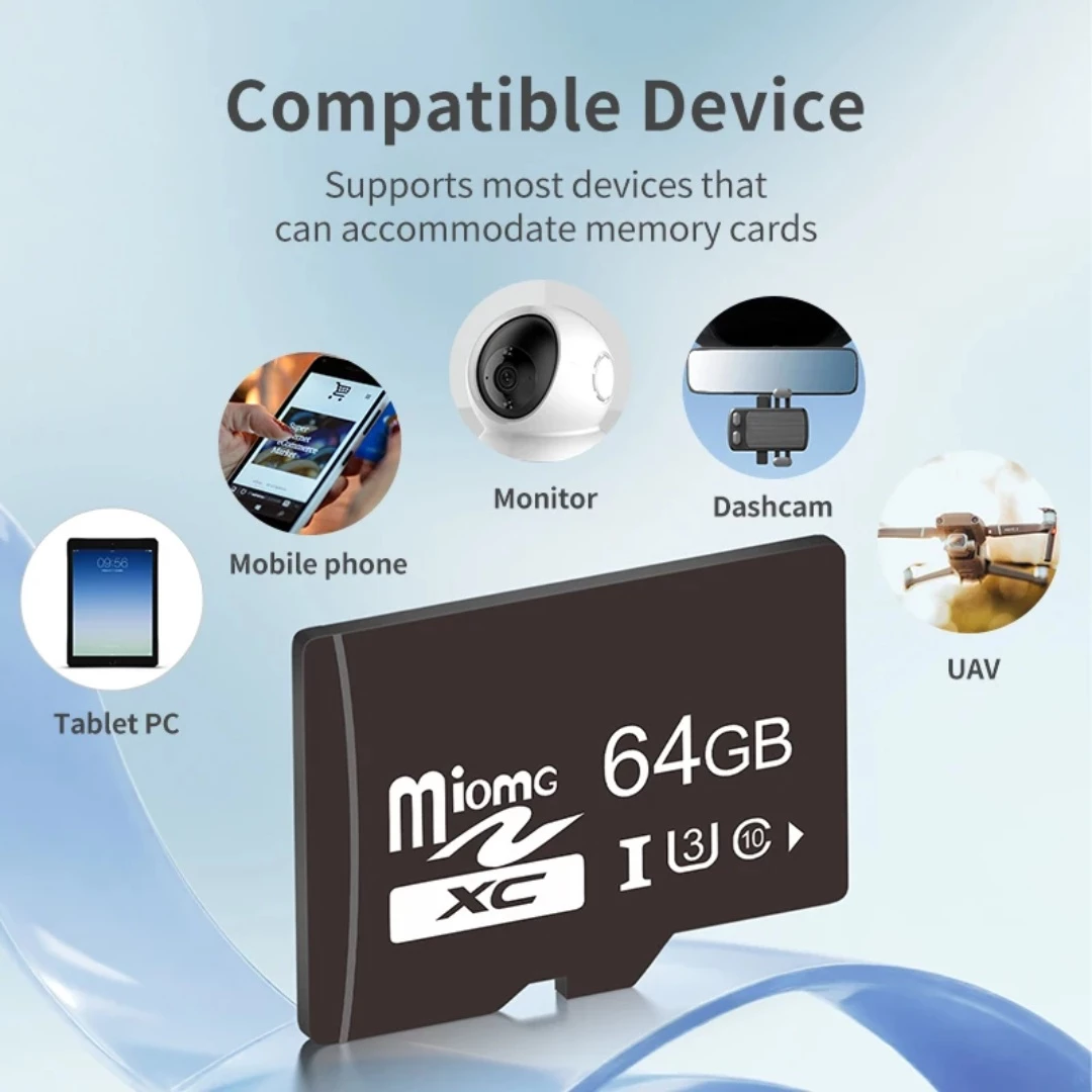 Sim kartele Miomg 64GB MicroSDXC klasi 10, me funksione komunikimi dhe gjurmimi, për përdorim të përditshëm, ngjyrë e zezë