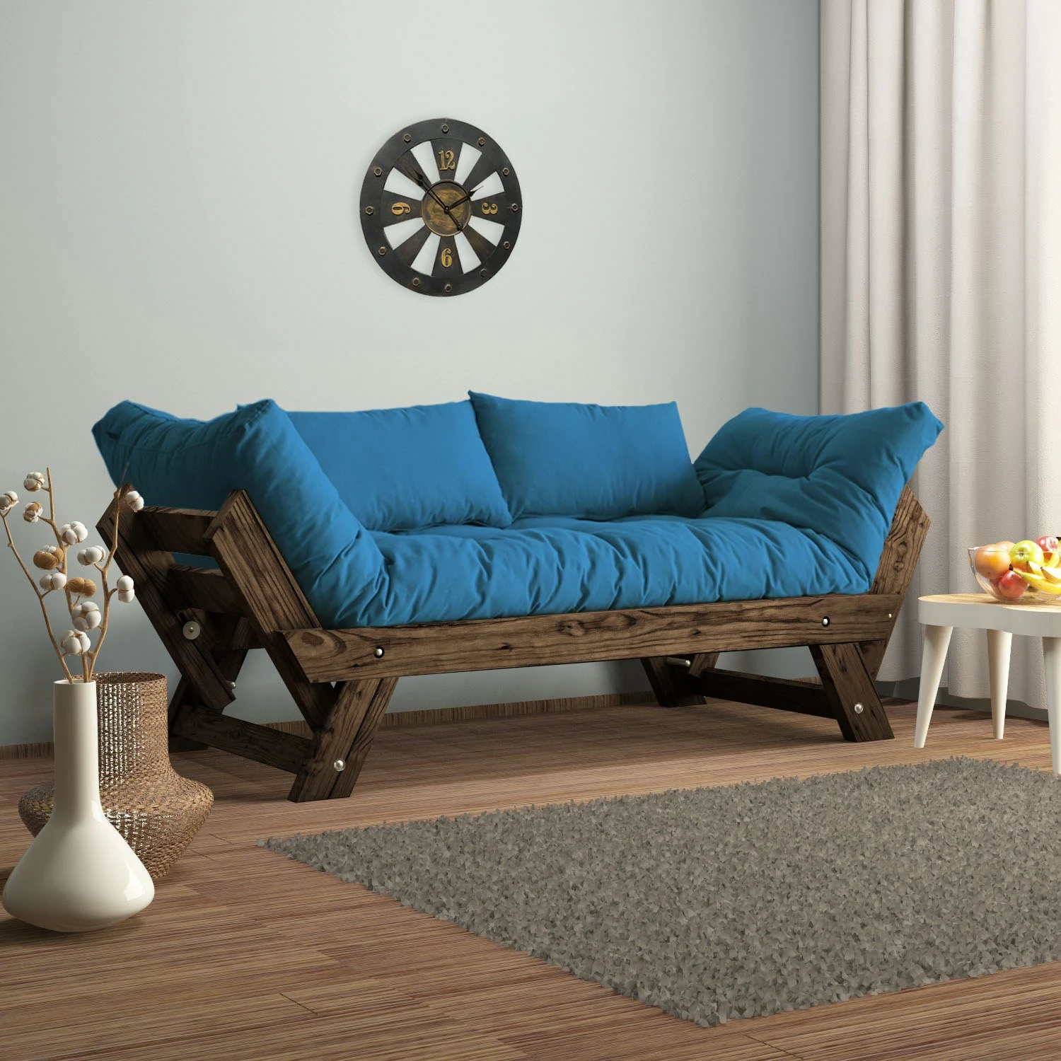 Divan për kopsht, dy vende, ngjyrë arre dhe kaltër, Skye Decor, CPT8115-210