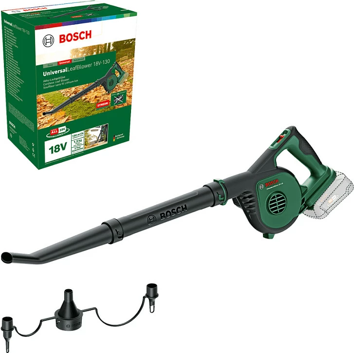 Fryrës gjethe me bateri Bosch Universal LeafBlower 18V-130, 18V, solo (pa bateri/karikues), i gjelbër/zi