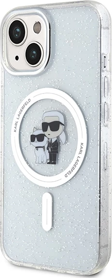 Mbështjellës Karl Lagerfeld Karl&Choupette Glitter MagSafe për iPhone 15 Plus, Transparent