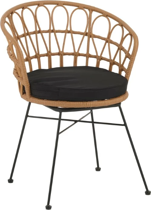 Karrige Felicia rattan natyral-këmbë metalike të zeza D60x81cm