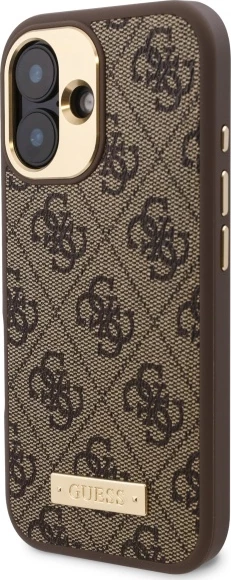 Mbështjellës Guess 4G Logo Plate MagSafe për iPhone 16, Kafe