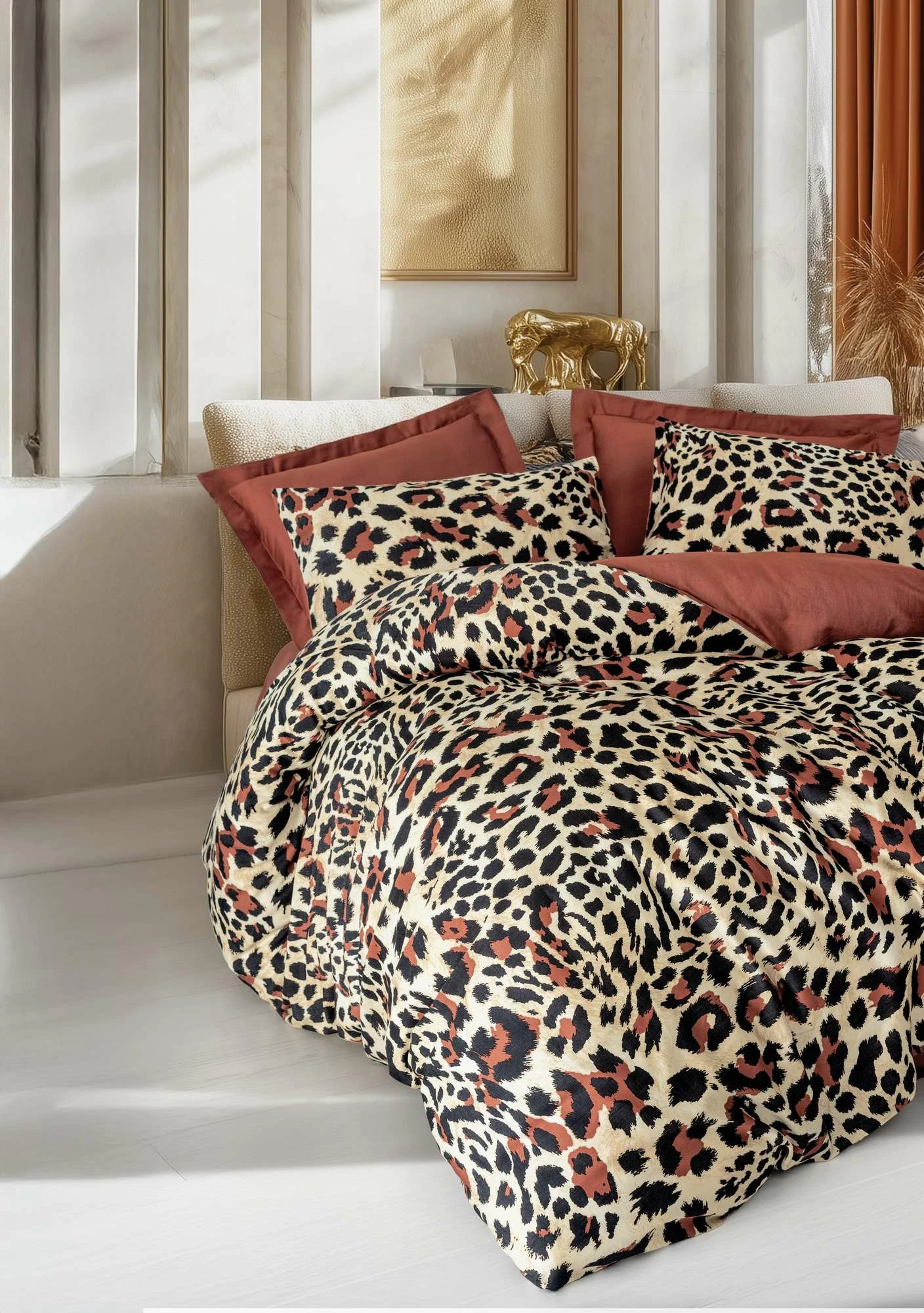 Set mbulesë për jorgan super king, satin, ngjyrë e kuqe kafe, L'Essentiel Linge de Maison, Leoluxe