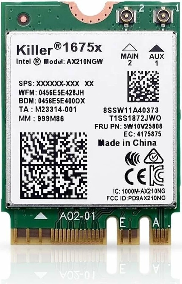 Kartelë rrjeti Wi‑Fi MSI Killer AX1675x (Intel AX210NGW), Wi‑Fi 6E, M.2, 2402 Mbps