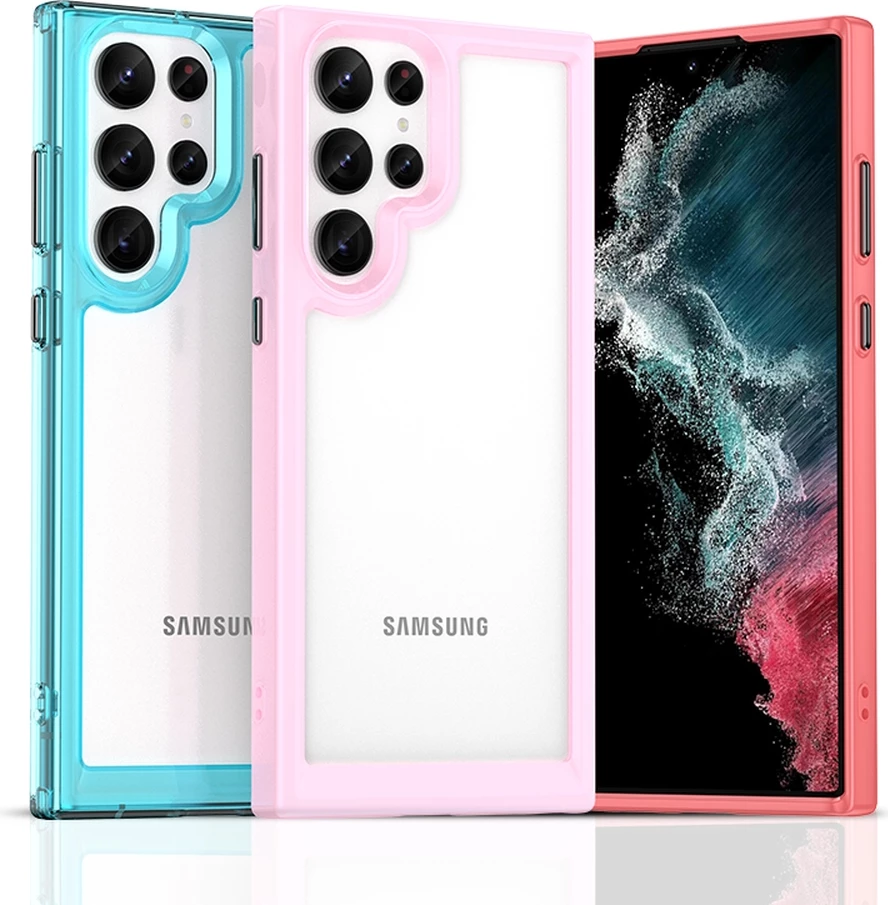 Mbështjellës Hurtel Outer Space Case për Samsung Galaxy S22 Ultra, i fortë me kornizë xheli, Kuq