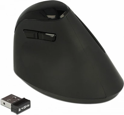 Maus DeLOCK vertikal pa kabllo, 1600 DPI, 2.4 GHz, për dorë të djathtë, i zi