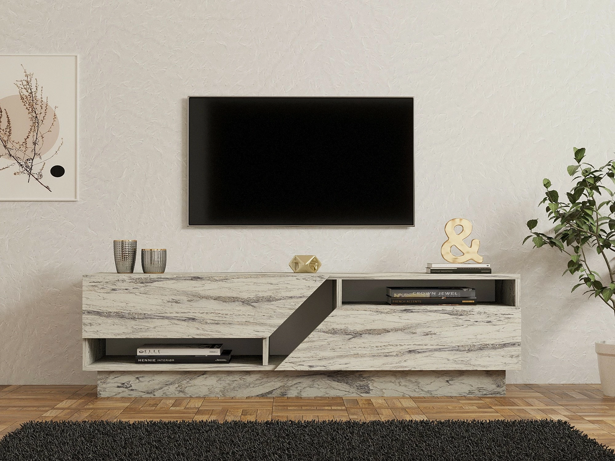 Komodë TV Skye Decor, ngjyrë Freesia Marble