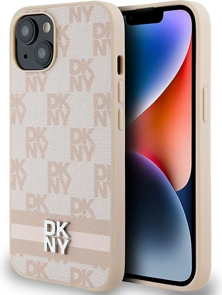 Mbështjellës DKNY Checkered Mono Pattern & Printed Stripes për iPhone 15 Plus / 14 Plus, Rozë