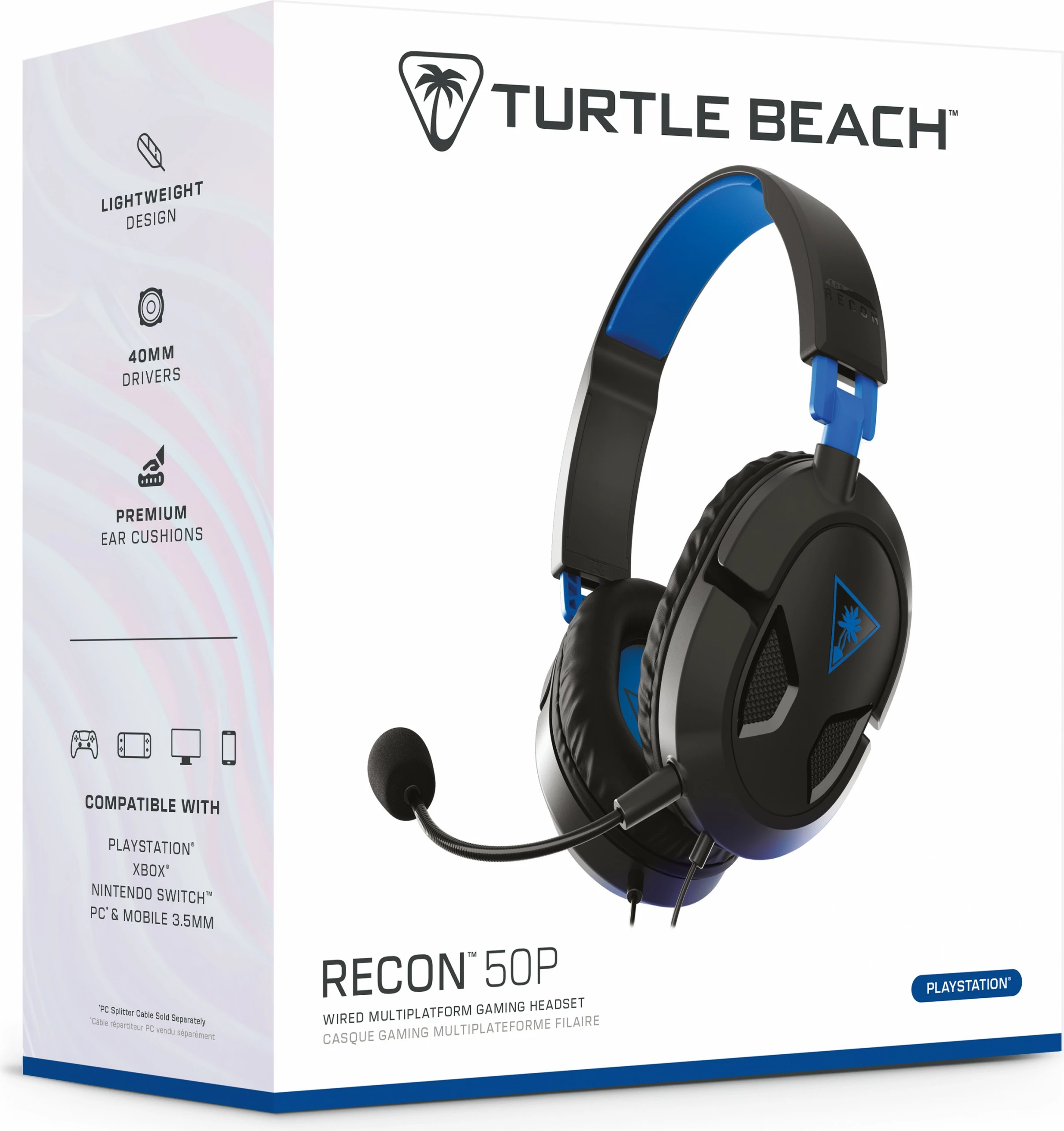 Headset Turtle Beach Recon 50, gaming, me kabllo, PS4/PS5, e zezë/e kaltër