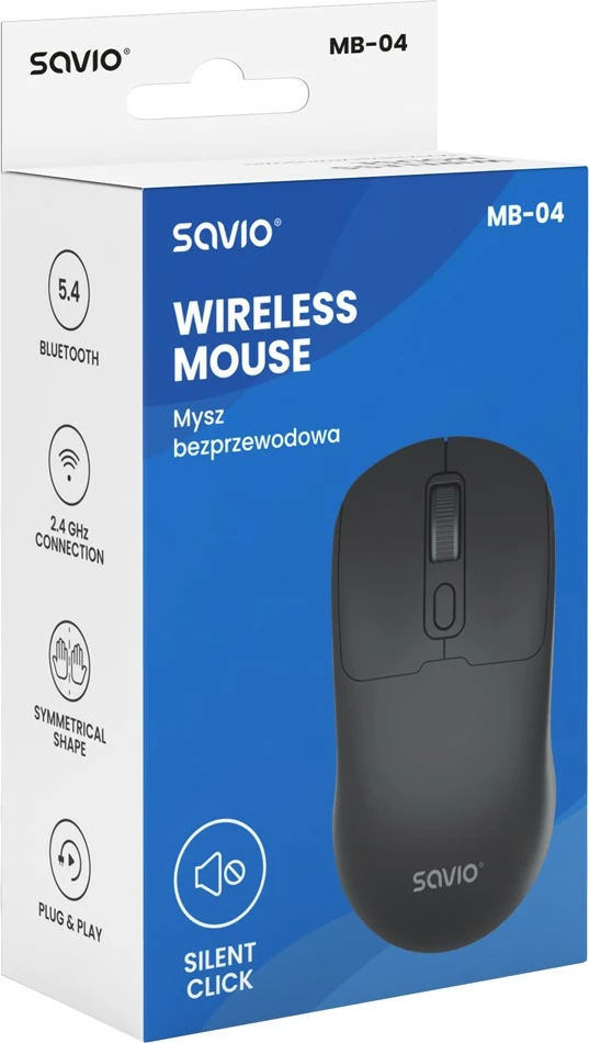 Maus wireless Savio MB-04 2.4 GHz/Bluetooth 5.4 1600 DPI i zi (me USB receiver + kabllo USB-C)