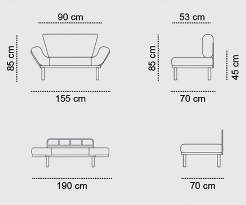 Divan shtrat 2 vendësh PWF-0018, me pëlhurë ngjyrë hiri, 155x73x85cm
