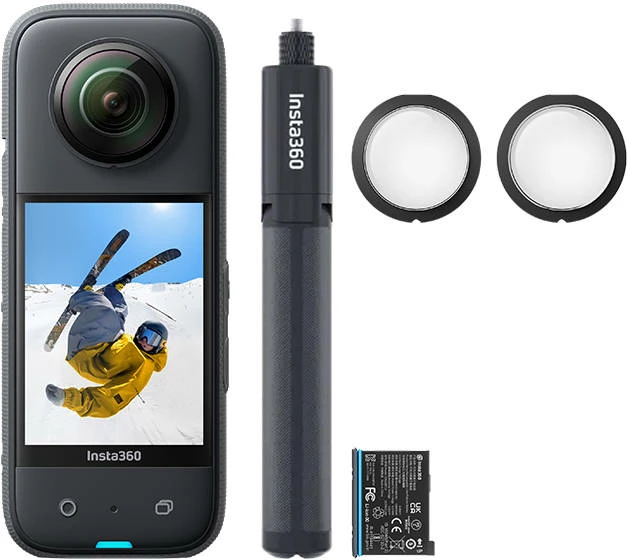 Kamerë aksion Insta360 X3 All-Purpose Kit, 360°, 5.7K, set me selfie stick, bateri rezervë, e zezë