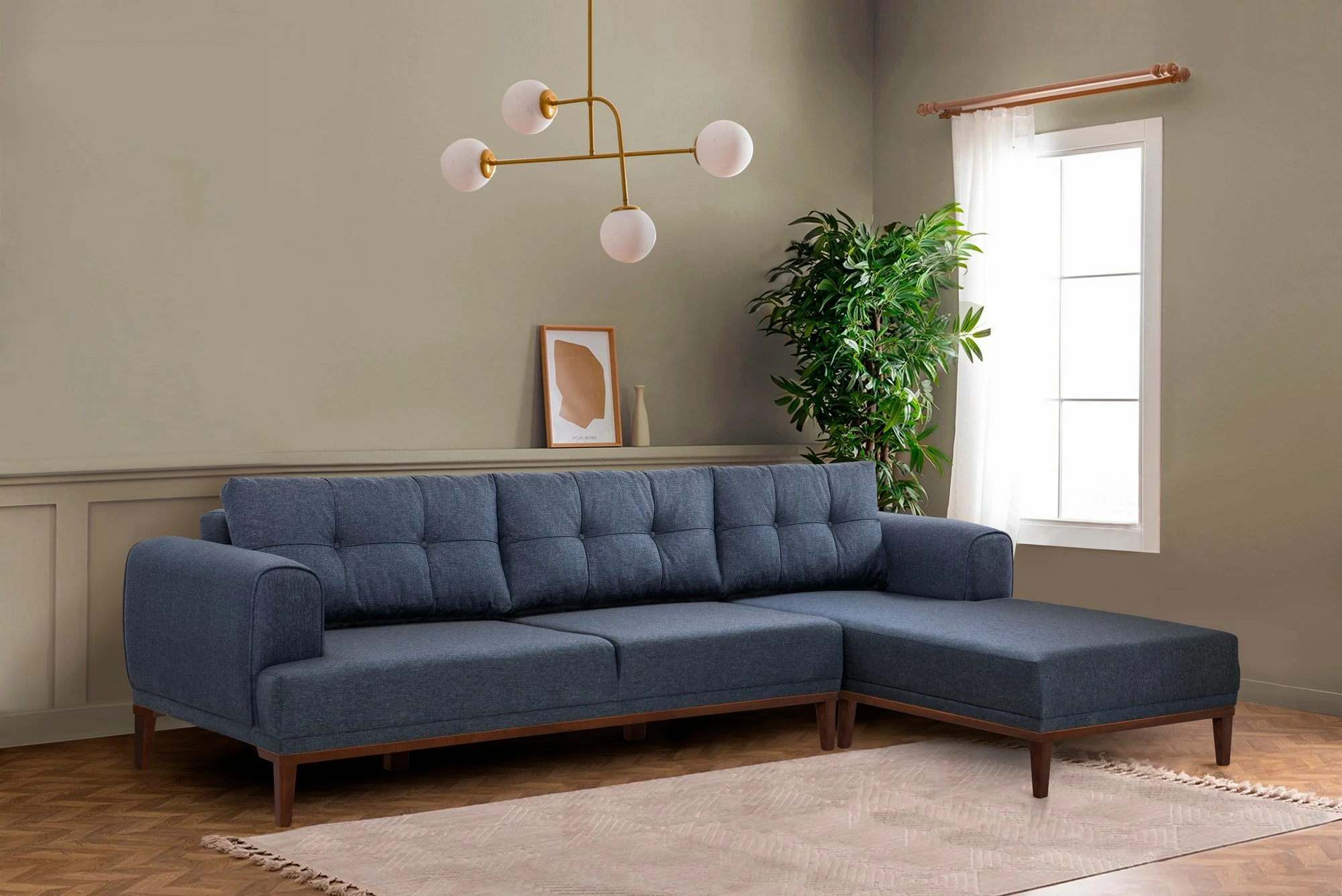 Këndore Vina, ngjyrë kaltër e errët, këmbë druri, Atelier del Sofa
