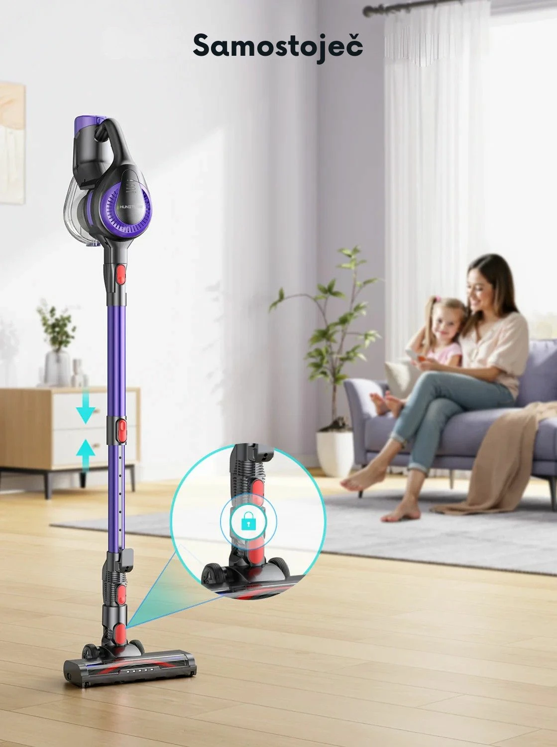 Fshesë vertikale pa kabllo Honiture Y10, 38 kPa, 500 W, bateri 22.2 V, 45 min, depo 1 L, HEPA 5-fazore, vjollcë/zi