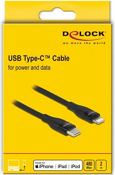 Kabllo DeLOCK USB-C në Lightning, 2 m, MFi, Fast Charge, e zezë