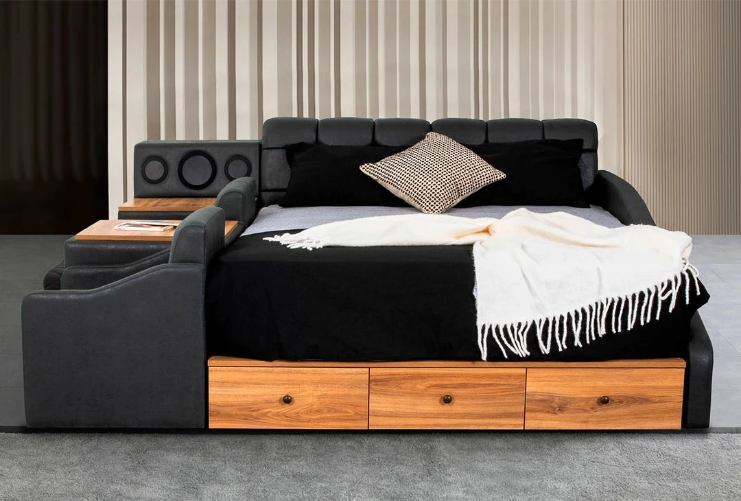 Krevat dopio Nina Smart, ngjyrë gri, Skye Decor