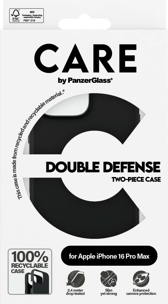 Mbështjellës PanzerGlass CARE Case Feature Double Defence për iPhone 16 Pro Max, e zezë
