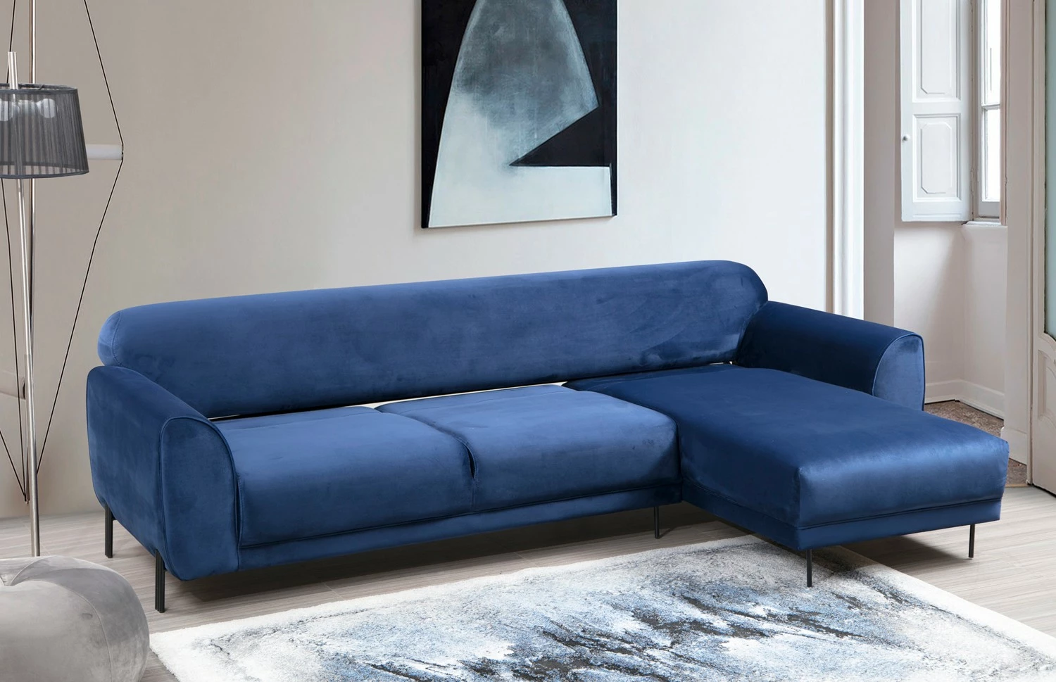 Kënd divan-krevat Atelier del Sofa, kënd i djathtë, ngjyrë blu e errët (L3-Chl)