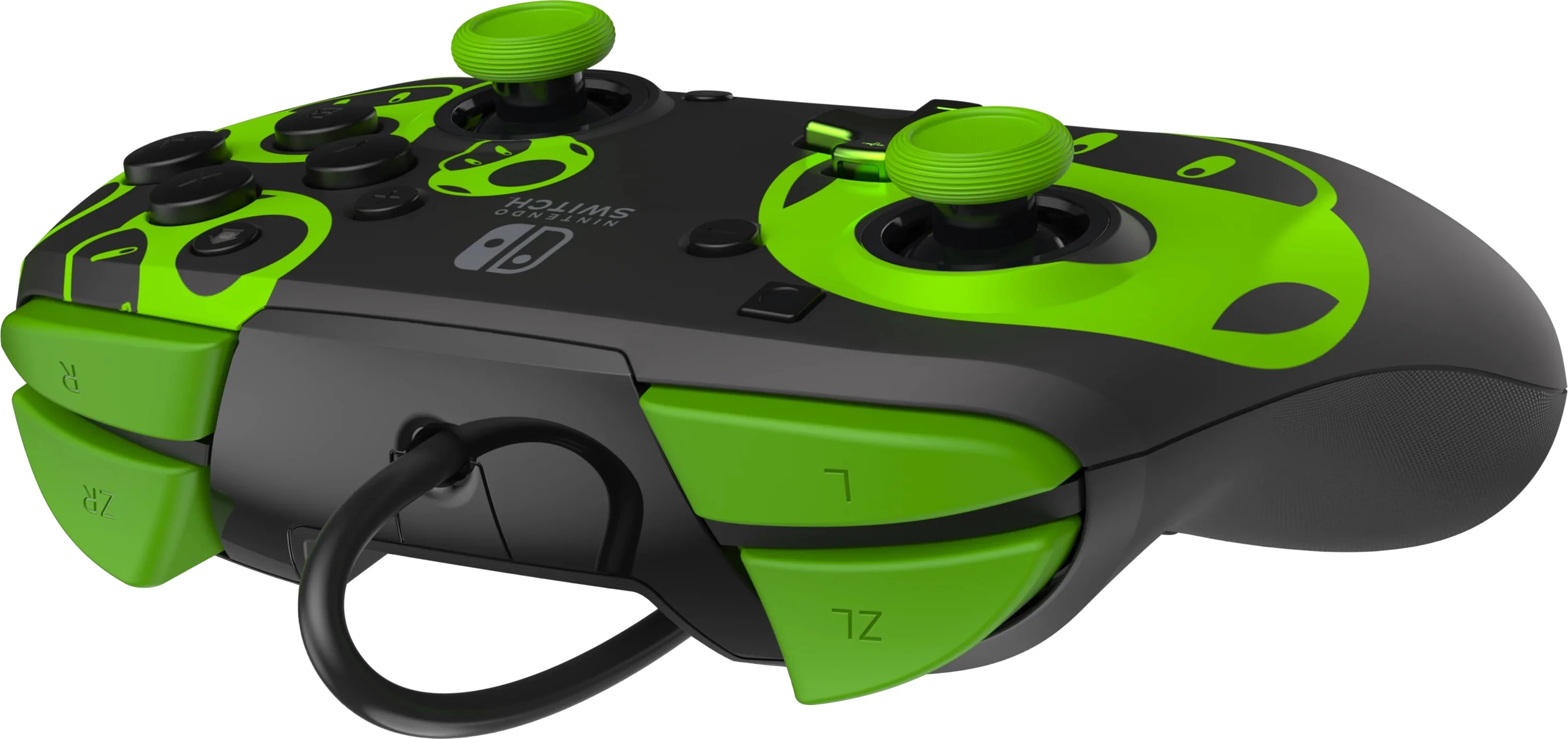 Kontroller i kablluar PDP Rematch Switch 2 & 1 1-Up Glow in the Dark, zi/jeshil