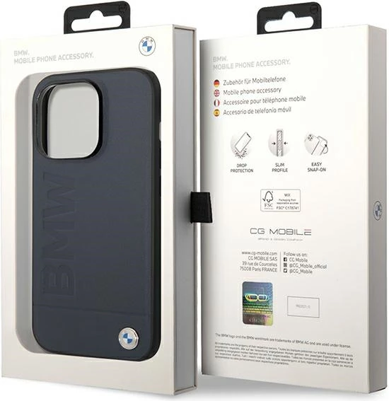 Mbështjellës BMW BMHMP14LSLLNA për iPhone 14 Pro 6.1", lëkurë, MagSafe, navy