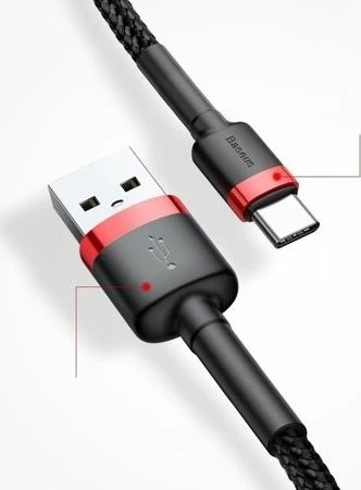 Kabllo USB-A në USB-C Baseus Cafule CATKLF-U91 3 m USB 2.0 e thurur, zi-kuqe