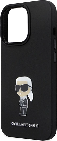 Mbështjellës Karl Lagerfeld KLHCP13LSMHKNPK për iPhone 13 Pro/13, Silikon, Ikonik Metal Pin, i zi