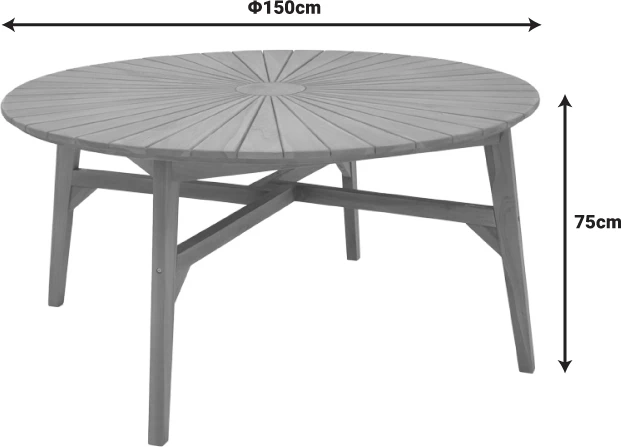 Tavolinë me karrige për terasë, Ganny-Colen, dru tik, ngjyrë natyrale, Φ150x75cm