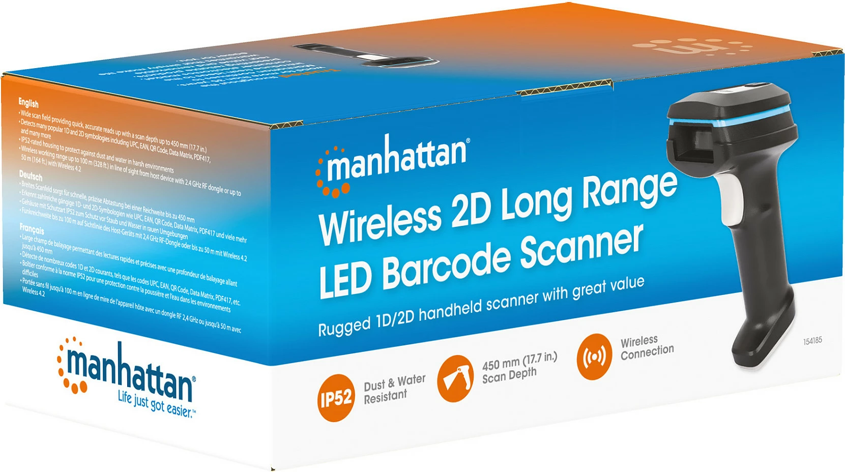 Skaner barkodi MANHATTAN 2D Long Range Wireless, USB Nano Receiver, i zi