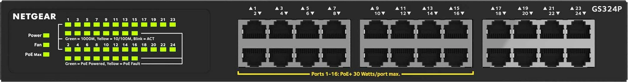 Switch NETGEAR GS324P, Gigabit Ethernet, PoE, 24 porte, 1U